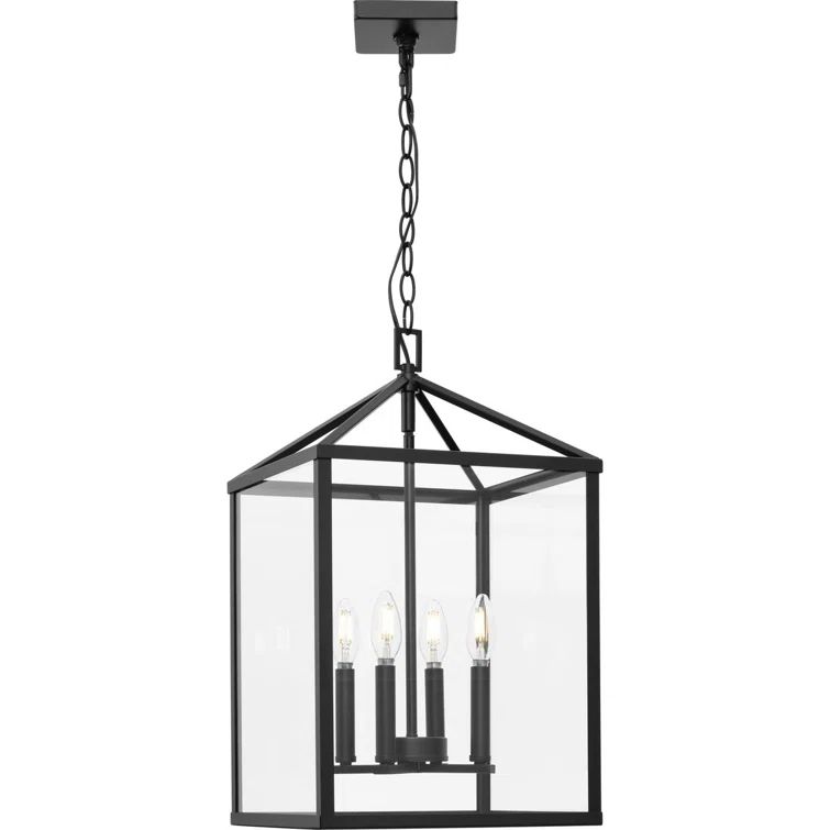 Hillcrest Matte Black 4-Light Foyer Pendant with Clear Glass Panels