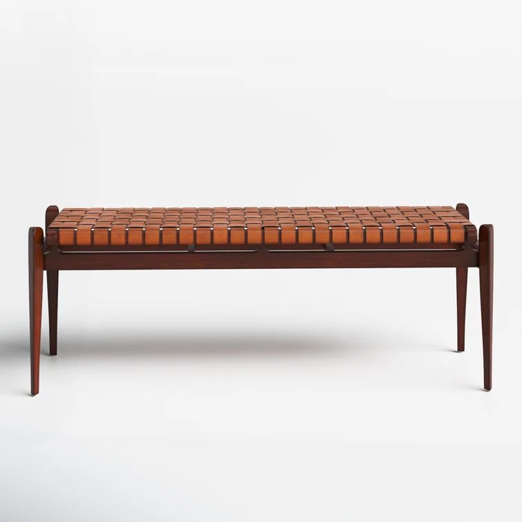 Dilan 48'' Mahogany Wood and Top Grade Leather Woven Bench - Brown