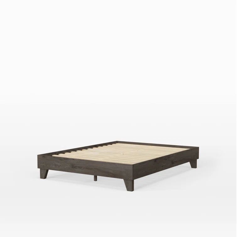 California King Dark Brown Pine Wood Platform Bed Frame