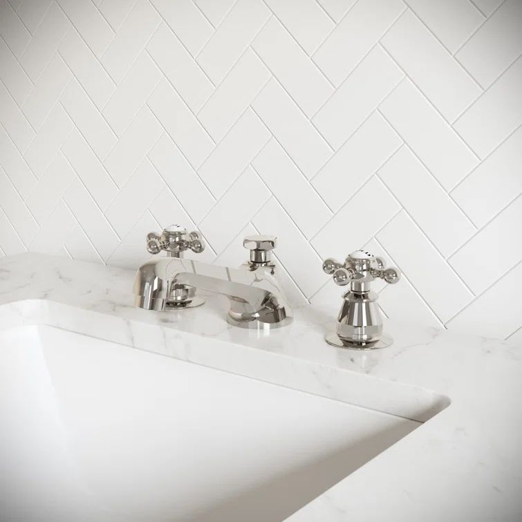 Polished Nickel Vintage Widespread Bathroom Faucet with Drain Assembly