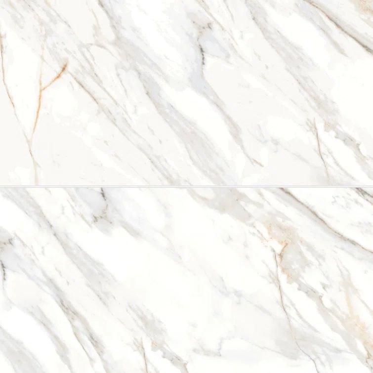 Large 24" x 48" White Polished Porcelain Marble Look Tile