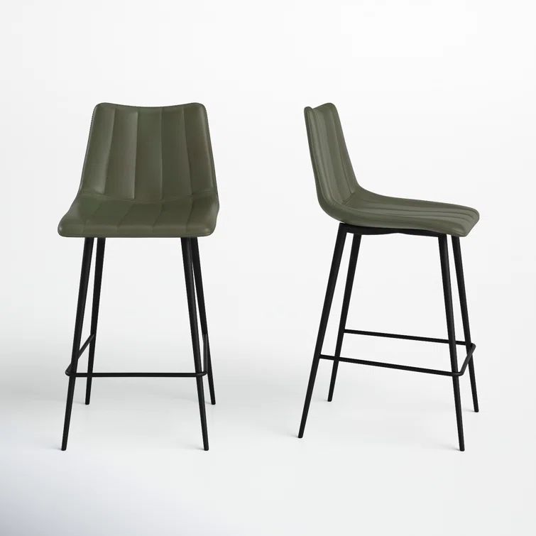 Finnigan Dark Green Vegan Leather Counter Stools with Steel Frame