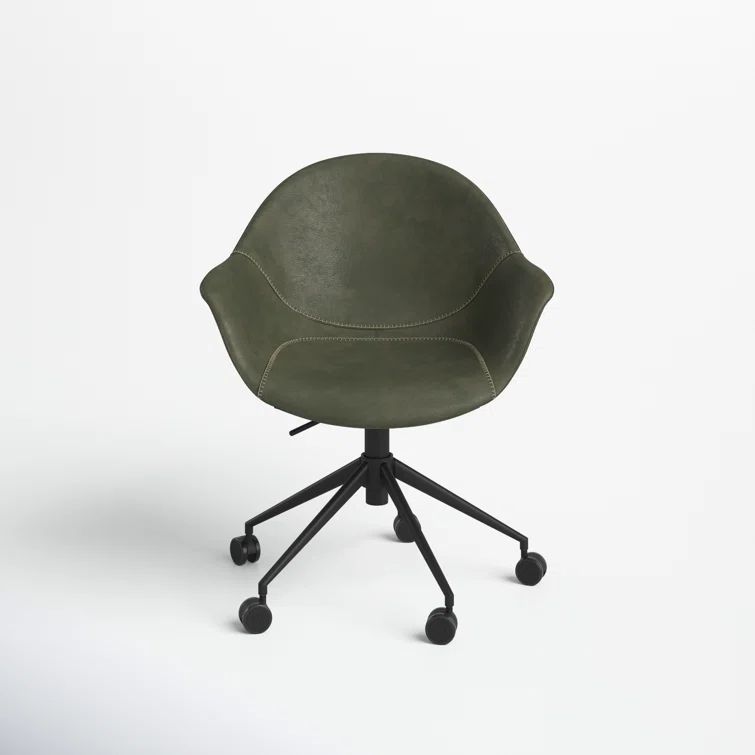 Ember Transitional Swivel Task Chair in Green Faux Leather and Black Wood