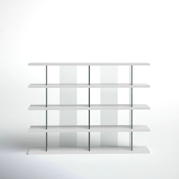Otford 78'' Glossy White and Wood Multi-Tiered Bookcase