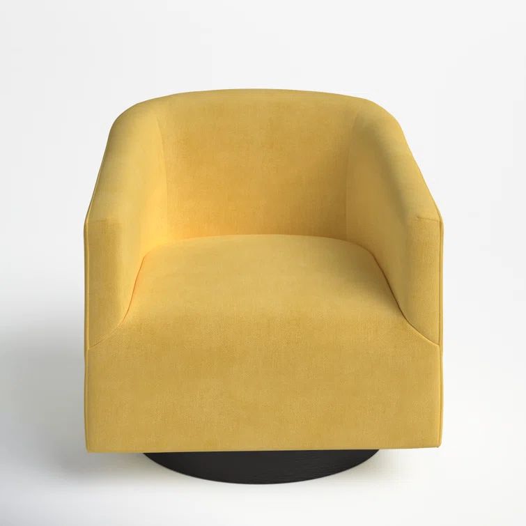 Goldenrod Wood Swivel Barrel Accent Chair with Black Base