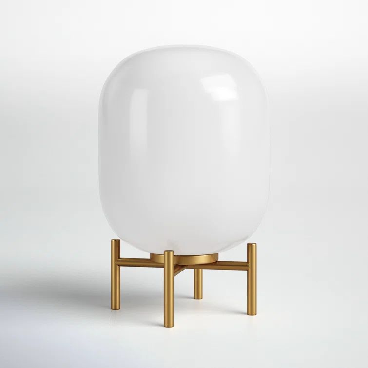 Edison 15.38" Brass Industrial Table Lamp with White Glass Globe