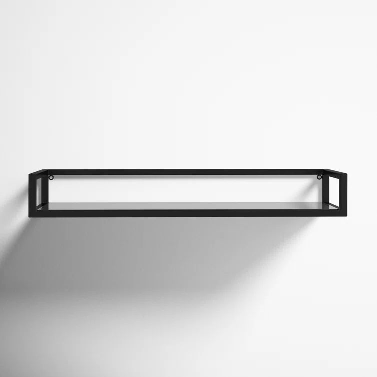 Chainbridge 24'' Black Metal and Glass Floating Wall Shelf