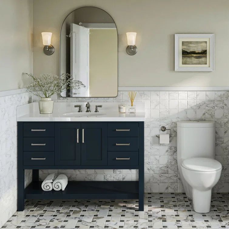 Magnolia Midnight Blue Freestanding Vanity with White Quartz Top