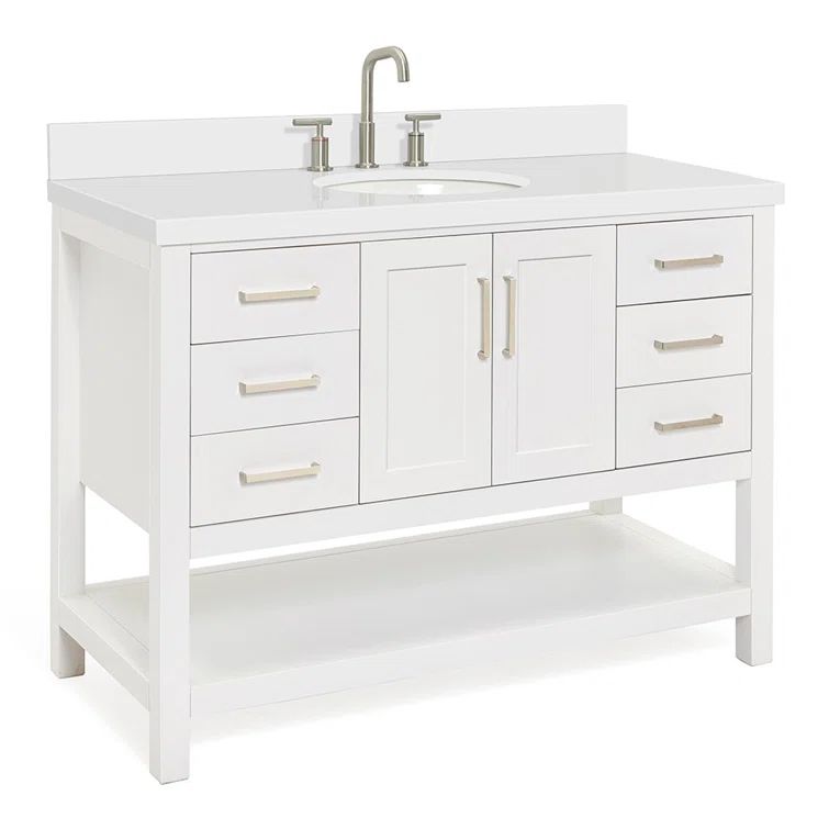 Magnolia 49" White Solid Wood Single Bathroom Vanity with Quartz Top