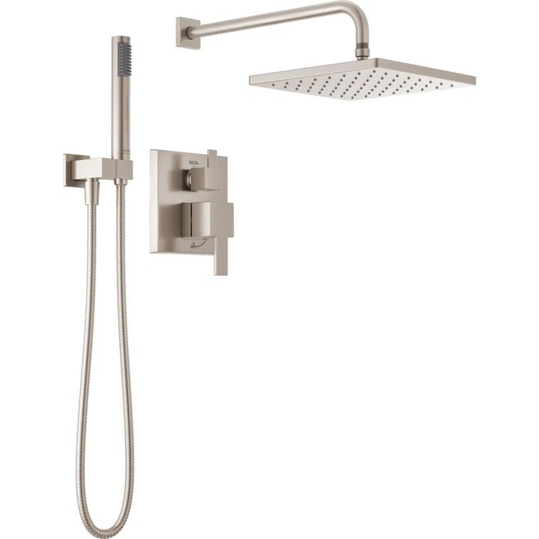 Spotshield Brushed Nickel Modern Raincan Shower System with Handheld Spray