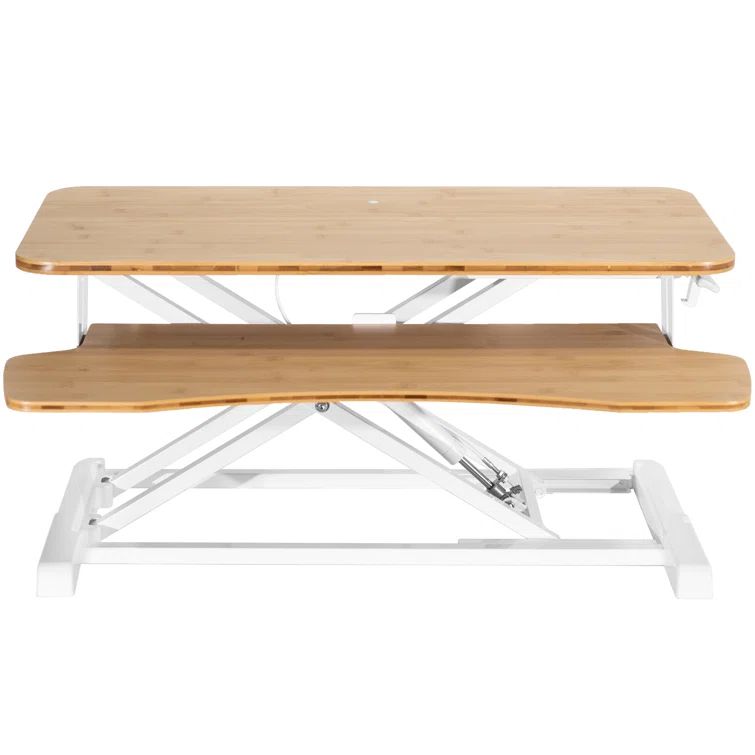 32" Bamboo and White Adjustable Standing Desk Converter