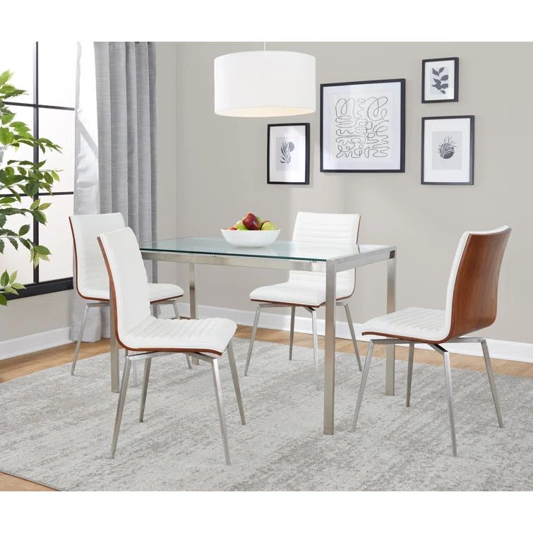 5-Piece White Faux Leather and Glass Dining Set