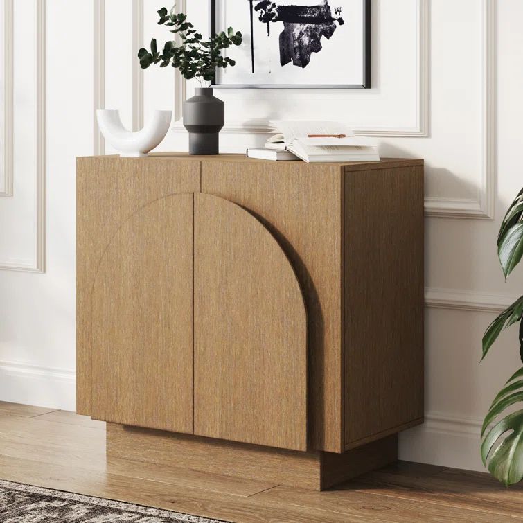 Mid-Century Modern Light Brown Wood Storage Cabinet with Adjustable Shelves