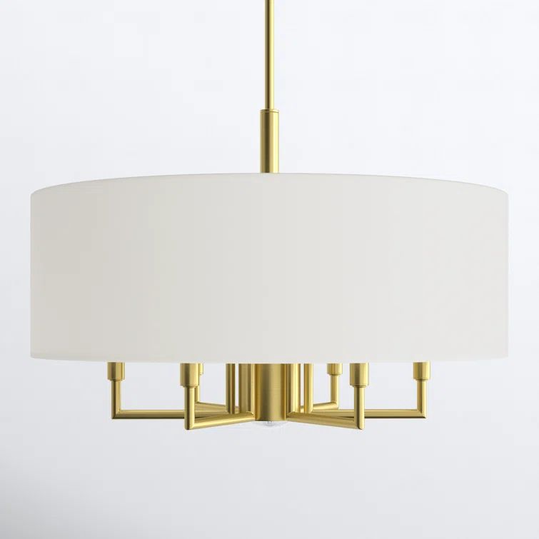 Meridian Satin Brass 7-Light Modern Drum Chandelier with Off-White Shade
