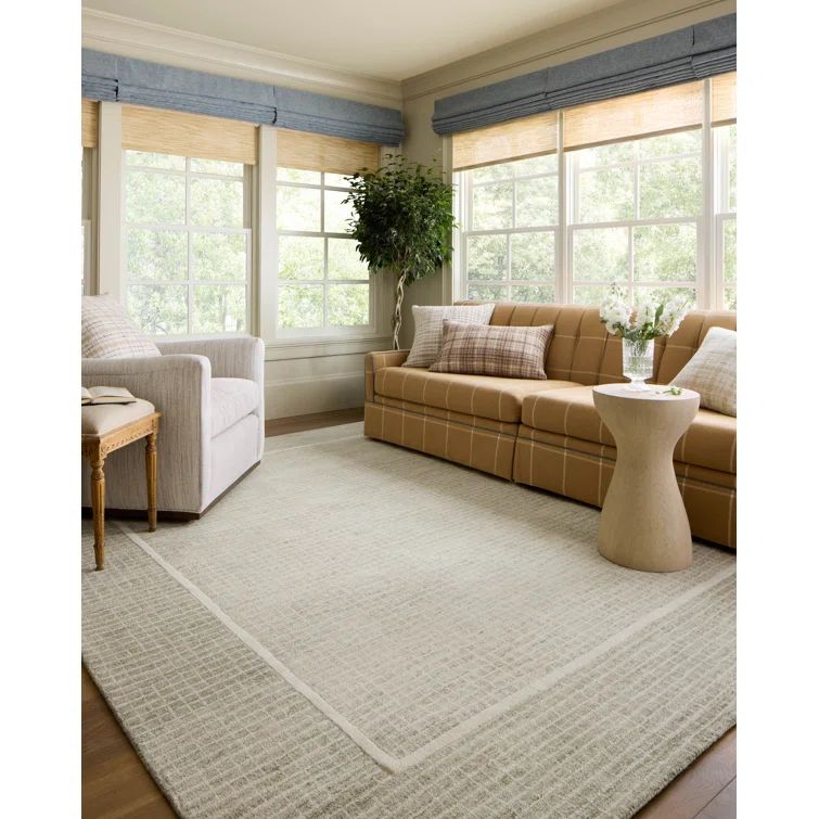 Hand-Tufted Sage and Ivory Wool Rectangular Area Rug