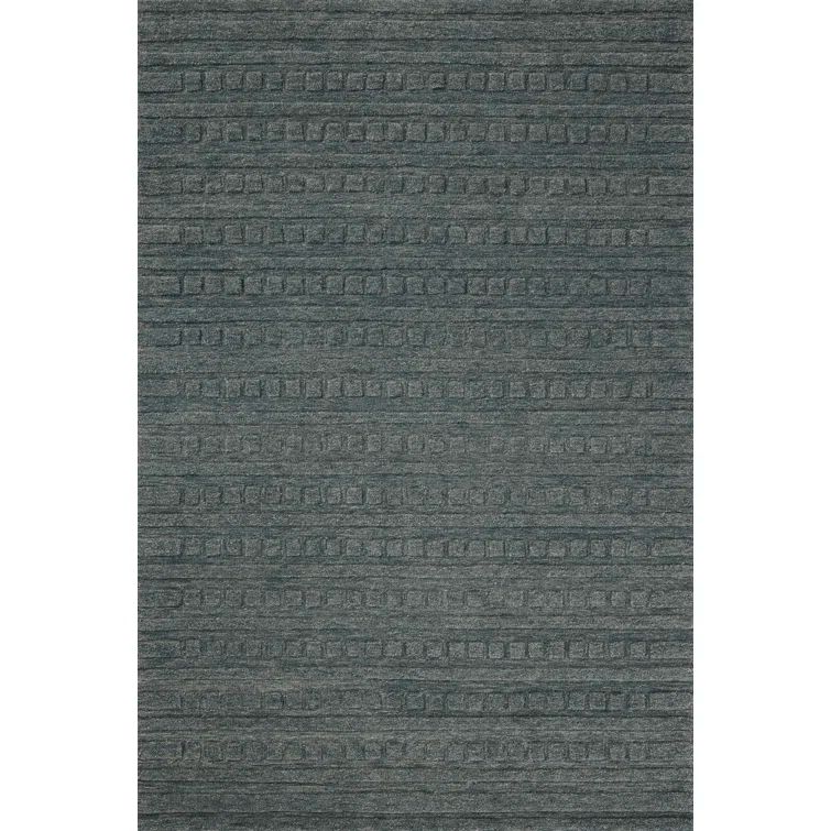 Bradley Blue Wool Hand Tufted Striped Rectangular Rug 7'9" x 9'9"