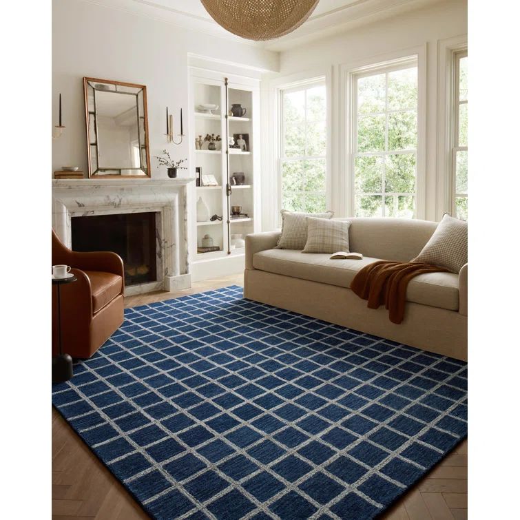 Polly Navy and Silver Wool Hand-Tufted Runner Rug