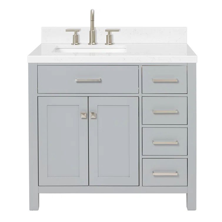 Gray Hardwood Freestanding Single Vanity with Quartz Top