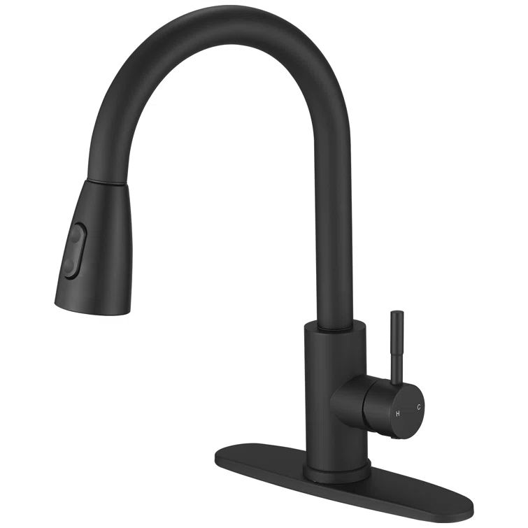 Matte Black Stainless Steel Single Handle Pull-Down Kitchen Faucet