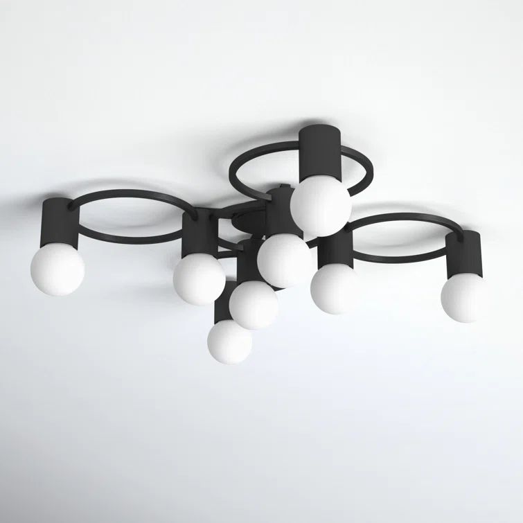 Nique 28'' Textured Black and Gold Glass Flush Mount