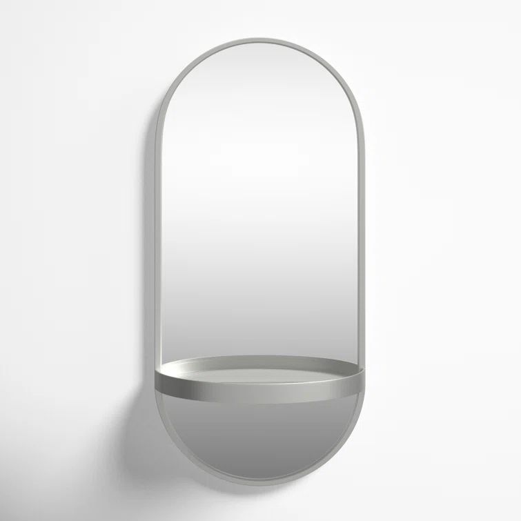 Estero 24"x11" Silver Metal Oval Wall Mirror with Functional Shelf