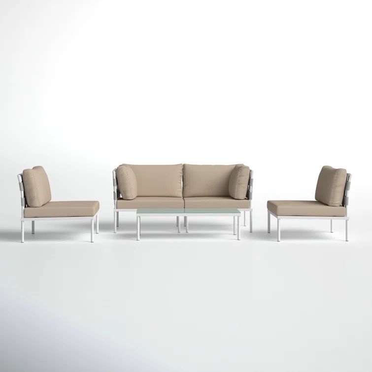 Harmony 5-Piece White Beige Aluminum Outdoor Sectional Sofa Set