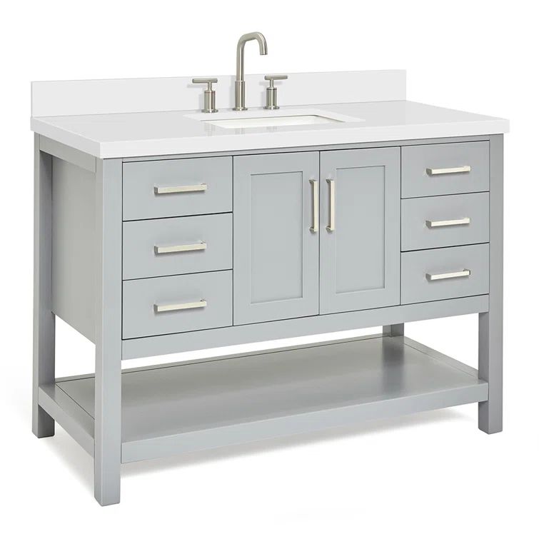 Gray Solid Wood Bath Vanity with White Quartz Top