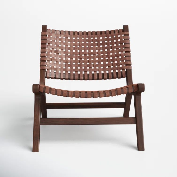 Cognac Brown Leather & Sungkai Wood Transitional Side Chair