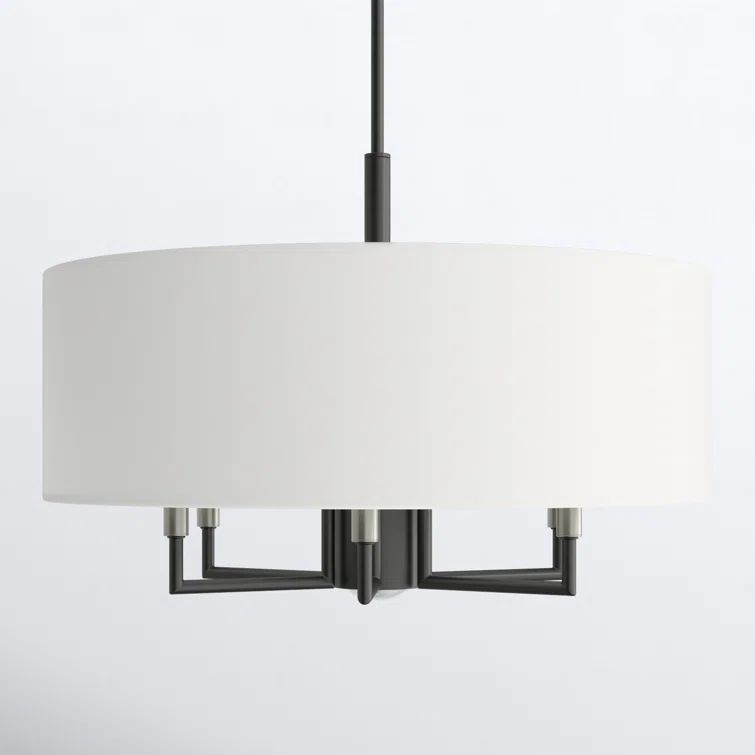 Scandinavian Gray 7-Light Dimmable Drum Chandelier with Off-White Shade