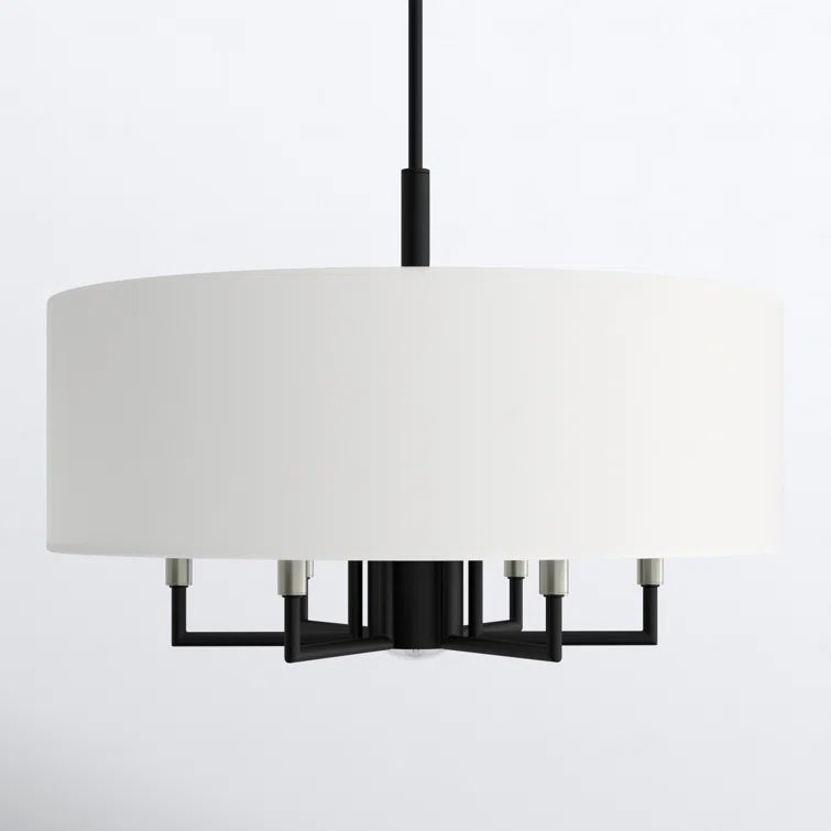 Black Metal Drum Chandelier with White Linen Shade