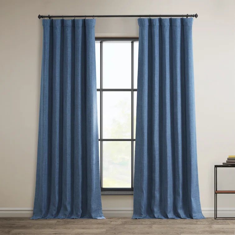 Denim Blue Faux Linen Blackout Curtains, 100" x 84"