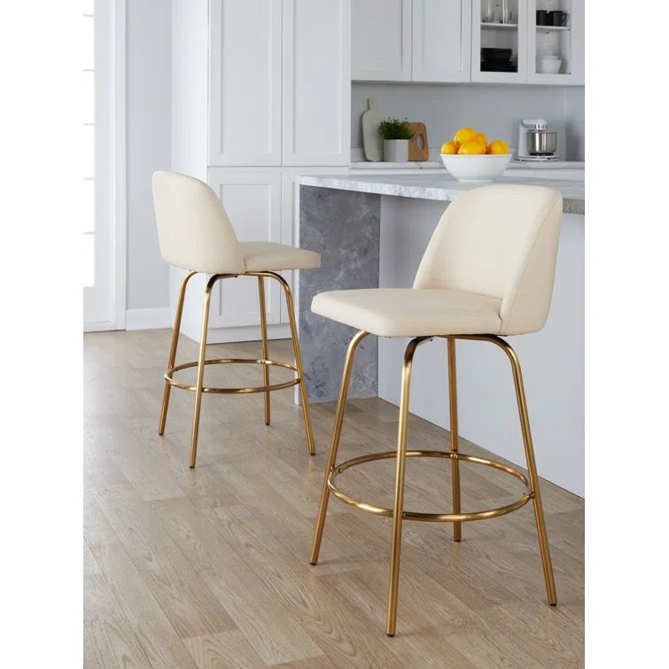 Cream Upholstered Swivel Counter Stool with Gold Metal Frame