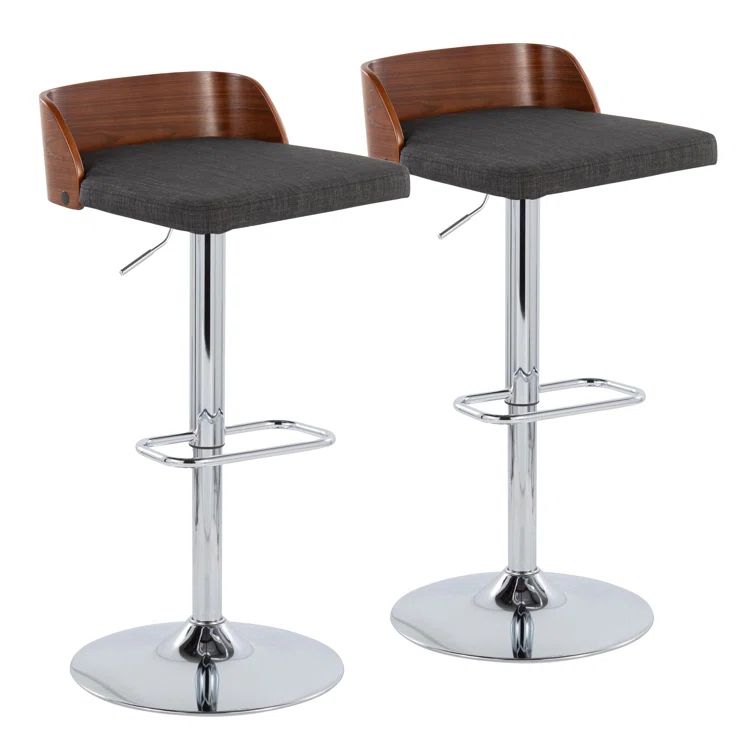 Dark Gray Adjustable Swivel Barstool with Wood Backrest