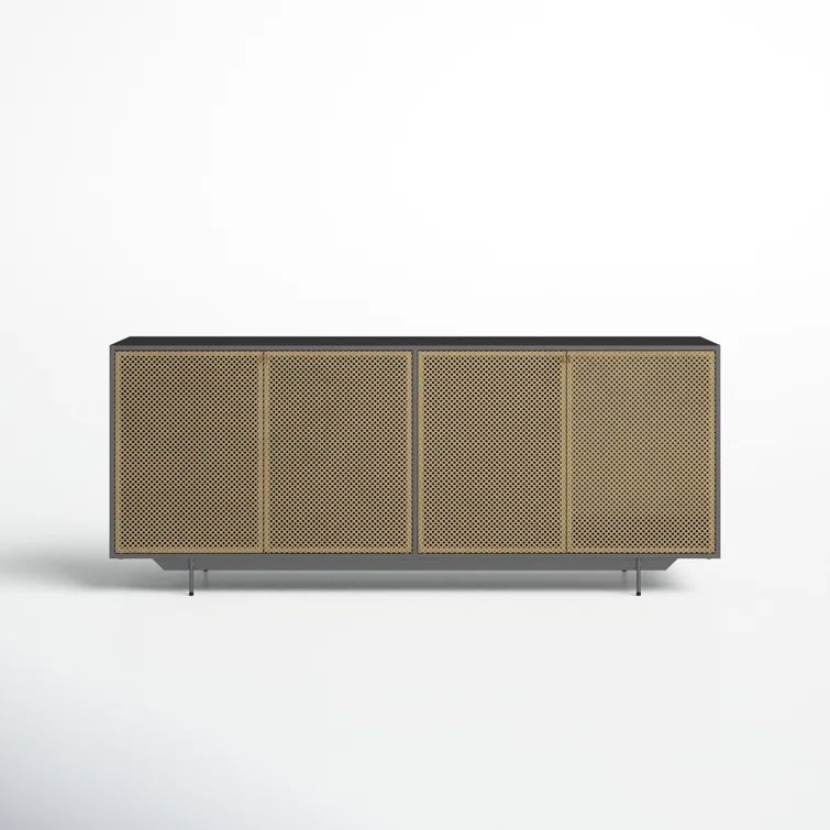 Modern Gold & Gray Iron Sideboard with Perforated Brass Detailing