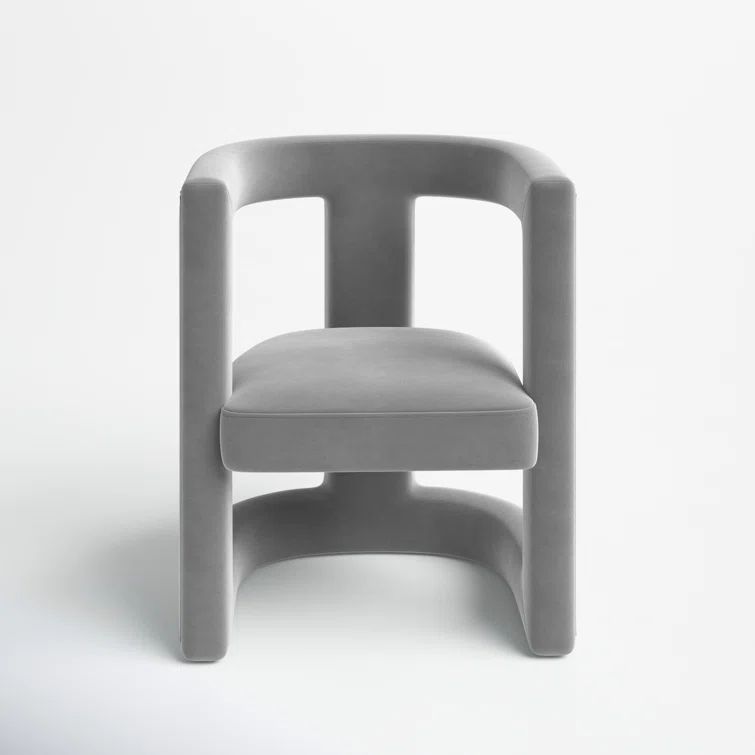 Ada Grey Velvet Birch Wood Accent Chair with Cut-Out Design