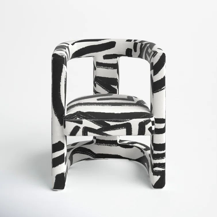 Black and White Velvet Abstract Wishbone Accent Chair