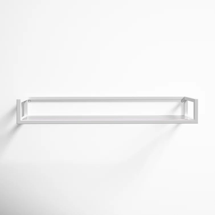 White Glass Rectangular Wall Shelf with Metal Frame