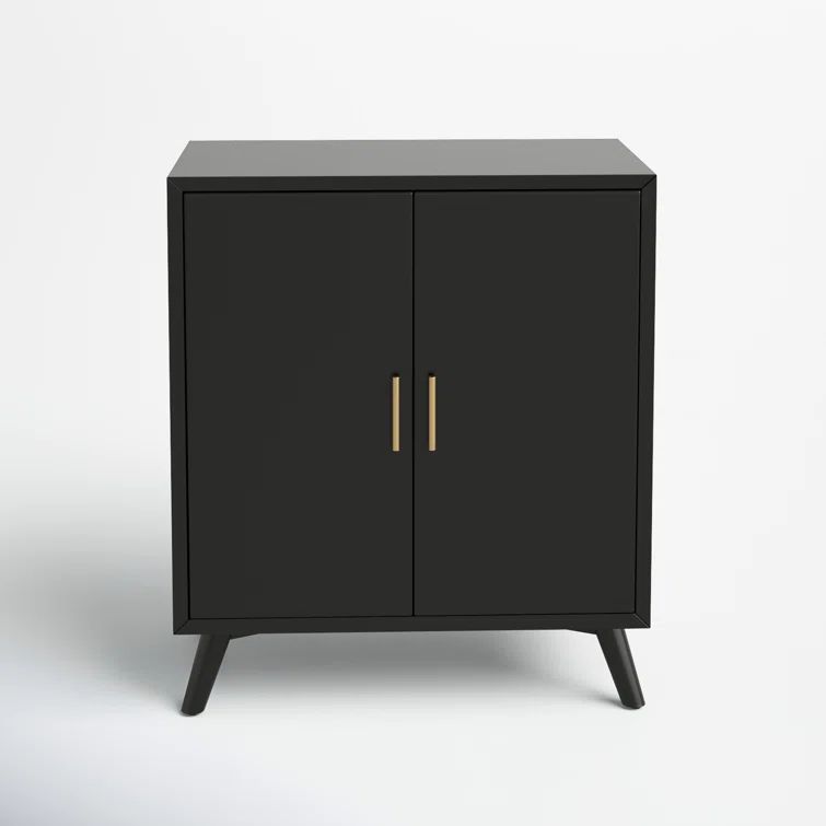 Black Solid and Manufactured Wood Mid-Century Modern Bar Cabinet