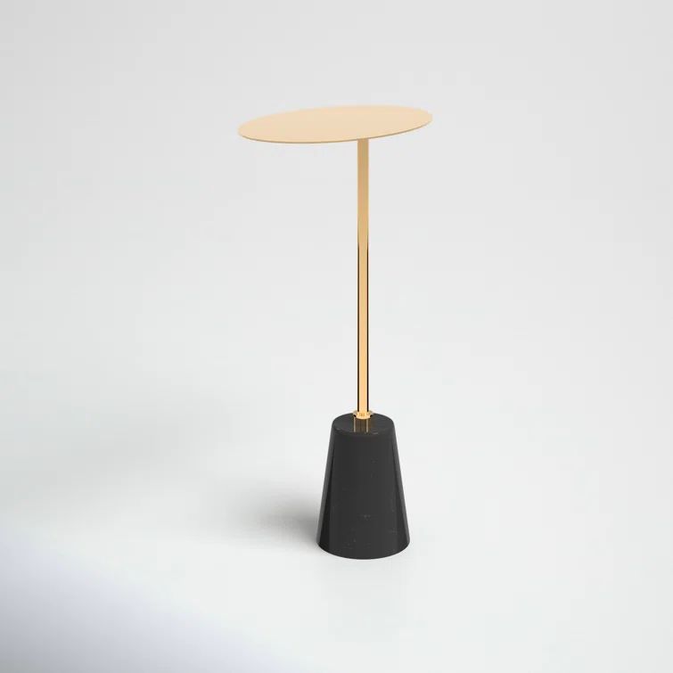 Gold Oval Steel Top End Table with Black Marble Base