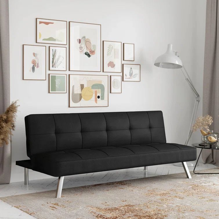 Black Twin Tufted Fabric Sectional Sleeper Sofa with Wood Legs