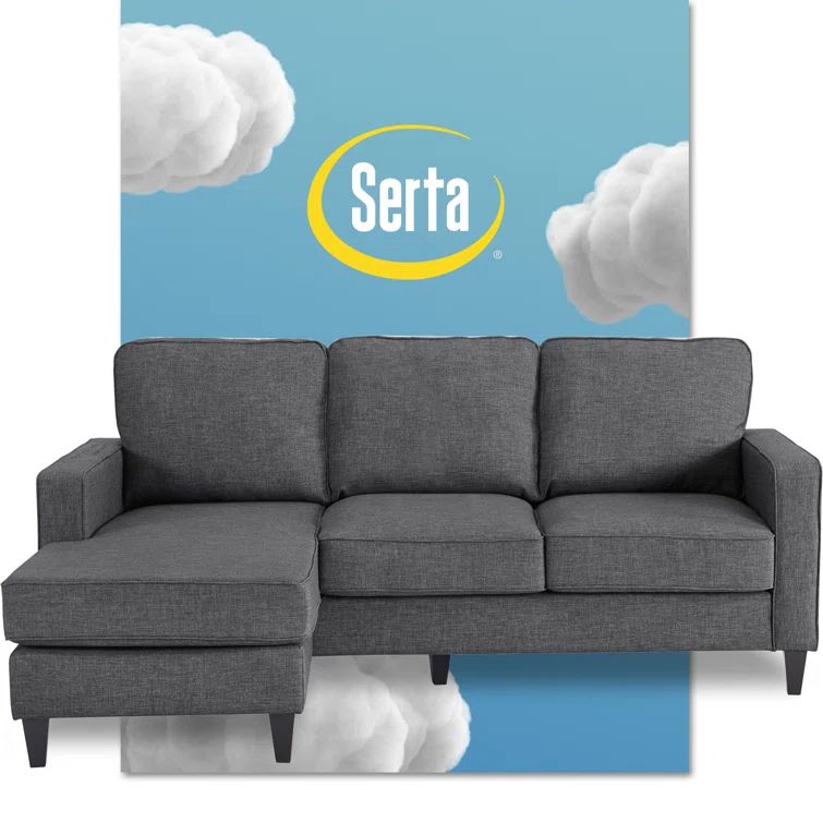 Dark Gray Microfiber Upholstered Reversible Sectional Sofa with Square Arms