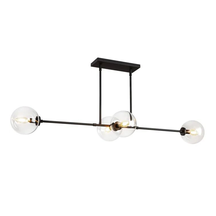 Cassia Matte Black and Clear Glass 4-Light Island Pendant