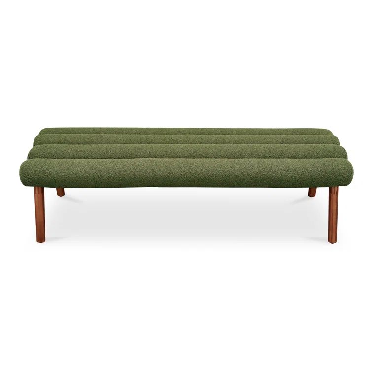 Green Polyester Upholstered Bench with Ash Wood Legs