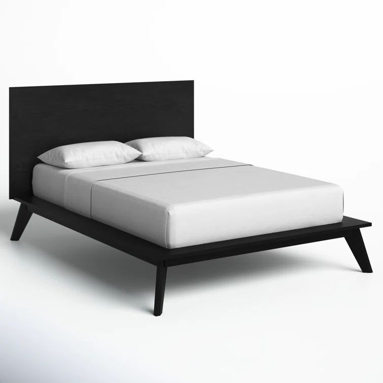 Black Oak Queen Platform Bed with Headboard and Drawer