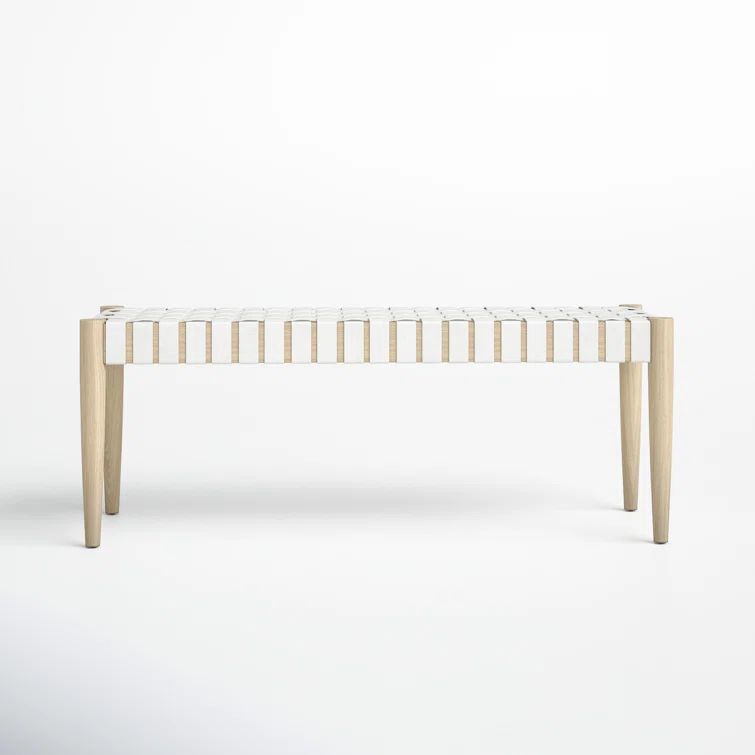 Amalia 47'' Beige and White Leather Weave Transitional Bench