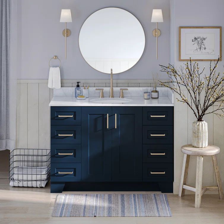 Midnight Blue 48'' Hardwood Single Bathroom Vanity Base