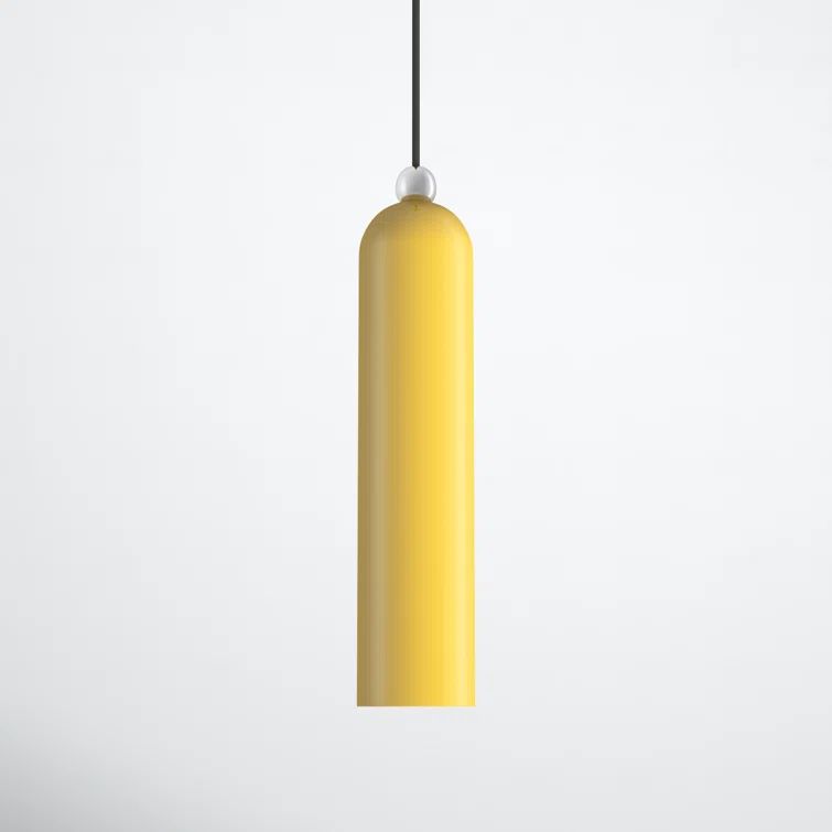 Shiny Yellow Metal Cylinder Pendant Light