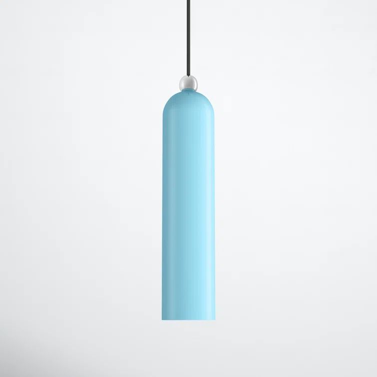 Shiny Baby Blue Metal Cylinder Pendant Light