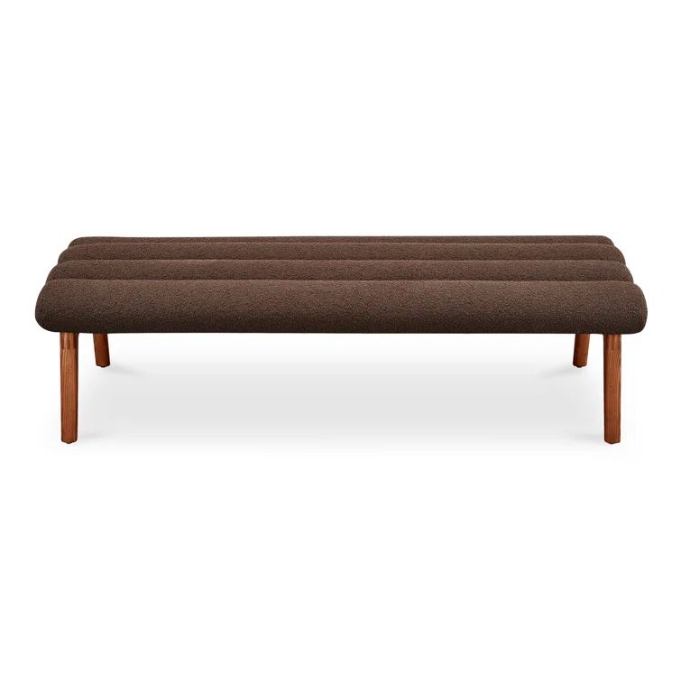 Dark Brown Polyester Upholstered Bench with Ash Wood Legs