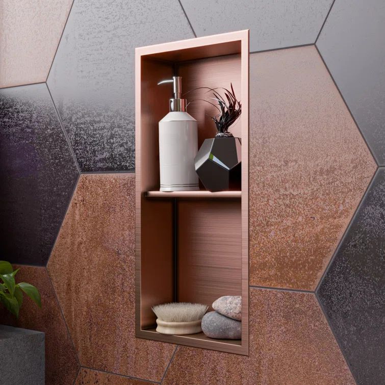 Brushed Copper Stainless Steel Double Shelf Shower Niche